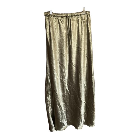 TopShop Metallic shiny olive green color Maxi Skirt Tie Waist size 8 NWT - Picture 1 of 4